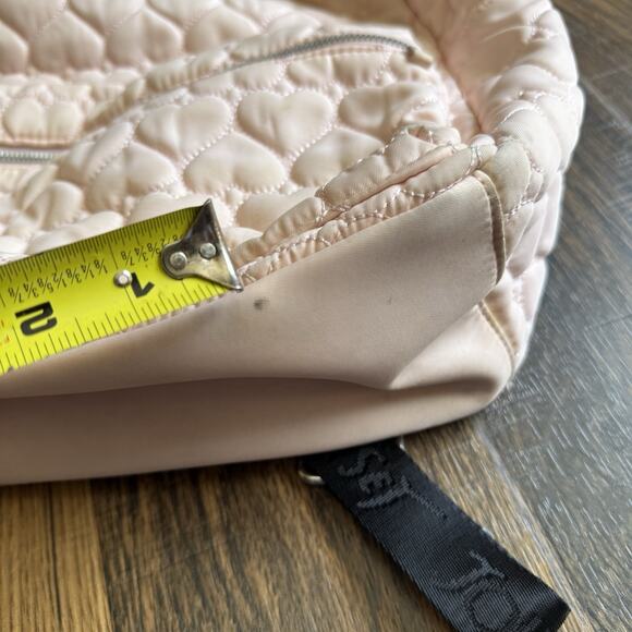 Betsey Johnson Heart Quilted Pink Backpack Floral Lining Medium Size Bag - Picture 6 of 9